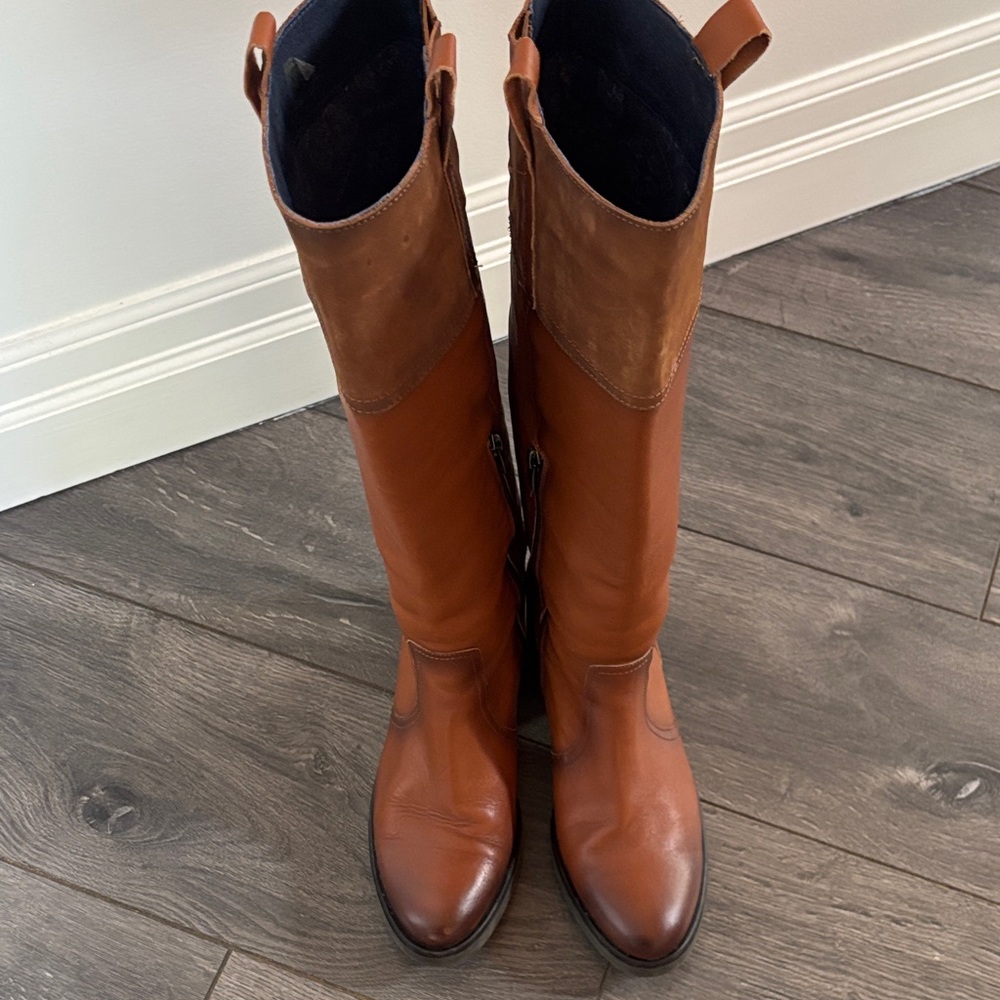 Women's Tall Tan Leather Heeled Boots - Picture 8 of 11
